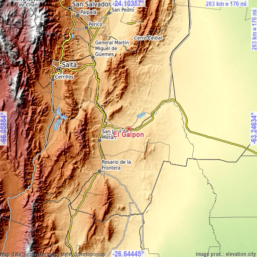 Topographic map of El Galpón