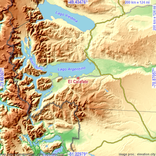 Topographic map of El Calafate