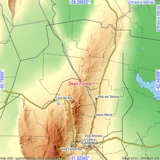 Topographic map of Deán Funes