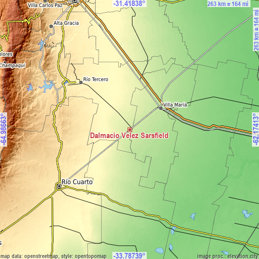 Topographic map of Dalmacio Vélez Sársfield