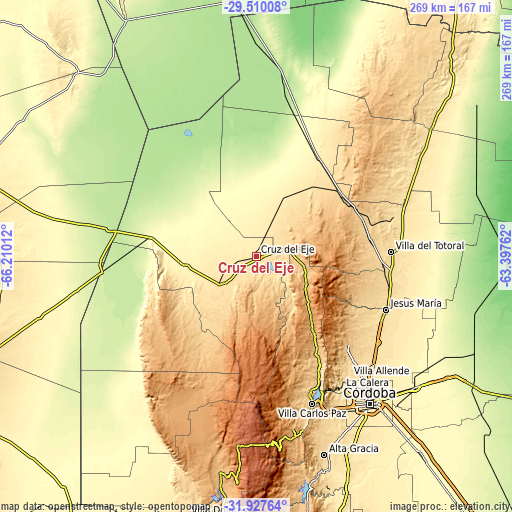 Topographic map of Cruz del Eje