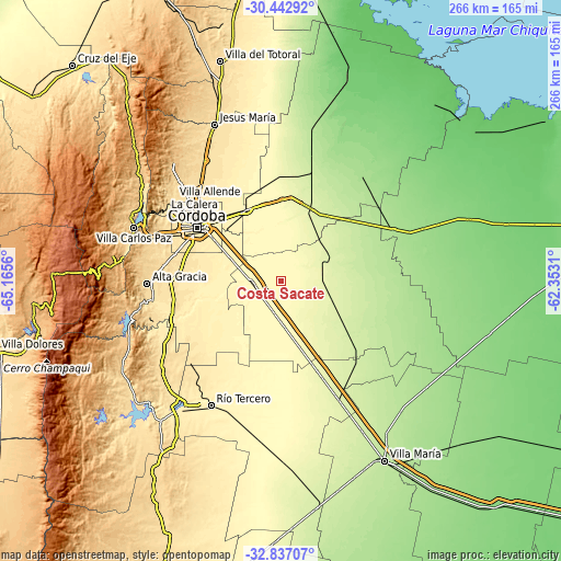 Topographic map of Costa Sacate