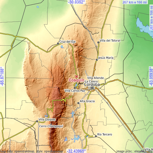 Topographic map of Cosquín