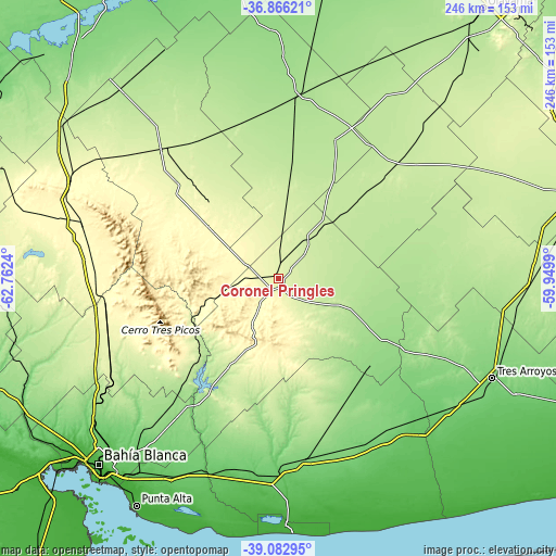 Topographic map of Coronel Pringles