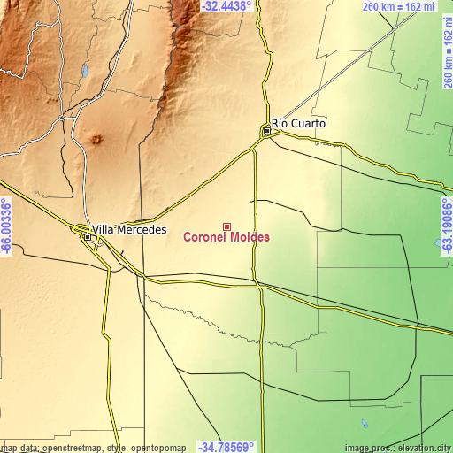 Topographic map of Coronel Moldes