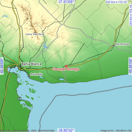 Topographic map of Coronel Dorrego