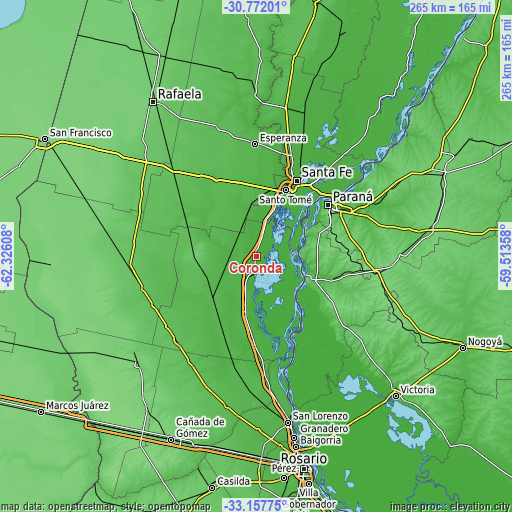 Topographic map of Coronda