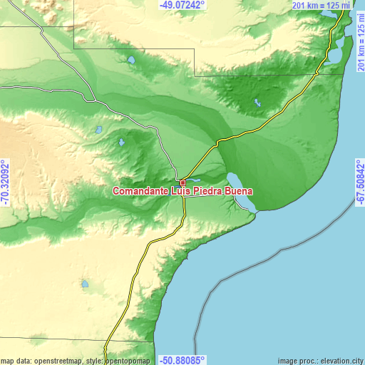 Topographic map of Comandante Luis Piedra Buena