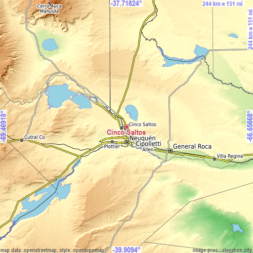 Topographic map of Cinco Saltos