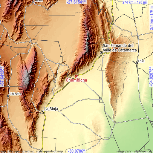 Topographic map of Chumbicha