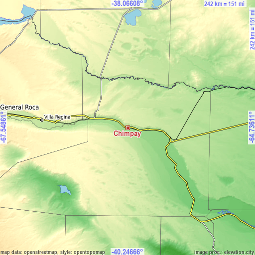 Topographic map of Chimpay