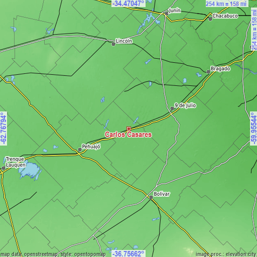 Topographic map of Carlos Casares