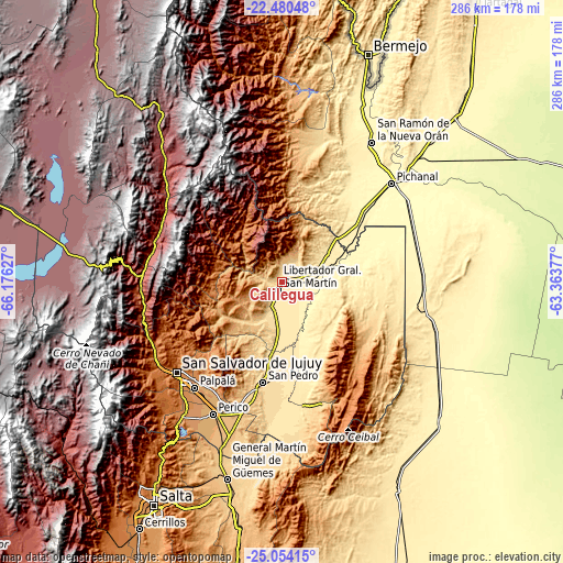 Topographic map of Calilegua