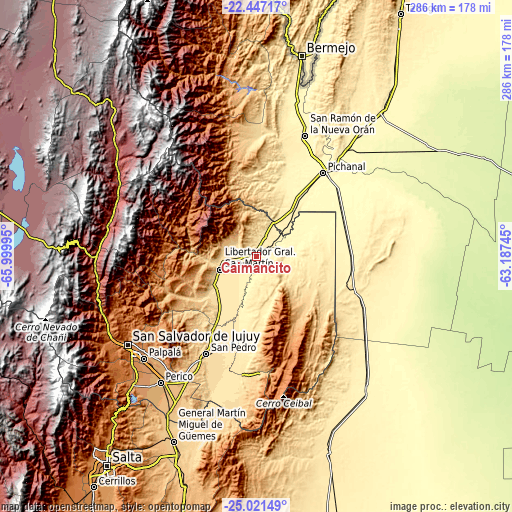 Topographic map of Caimancito