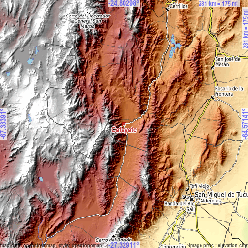 Topographic map of Cafayate