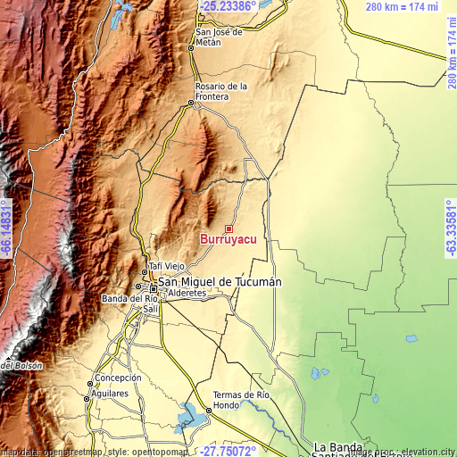 Topographic map of Burruyacú