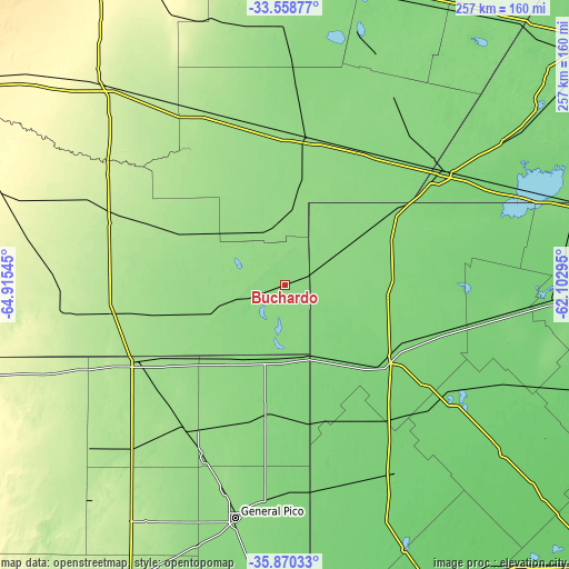 Topographic map of Buchardo