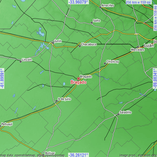 Topographic map of Bragado