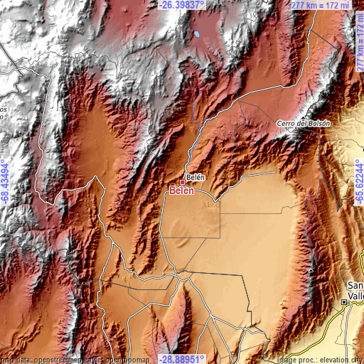Topographic map of Belén