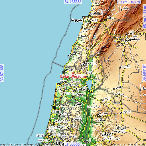 Topographic map of Kefar Weradim
