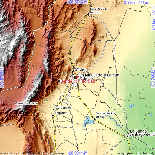 Topographic map of Banda del Río Salí