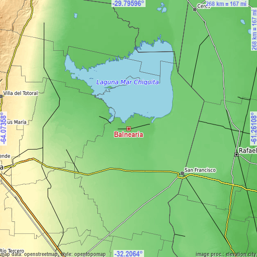 Topographic map of Balnearia
