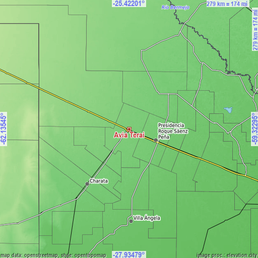 Topographic map of Aviá Terai