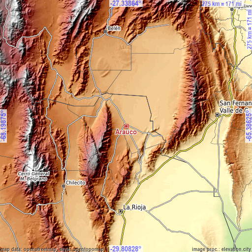 Topographic map of Arauco