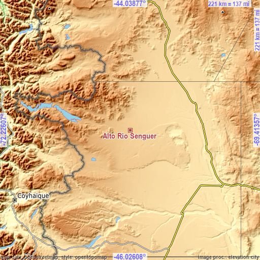 Topographic map of Alto Río Senguer