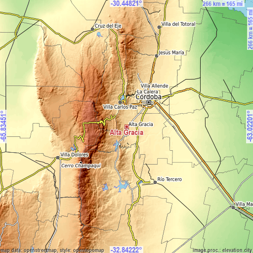 Topographic map of Alta Gracia