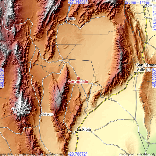 Topographic map of Aimogasta
