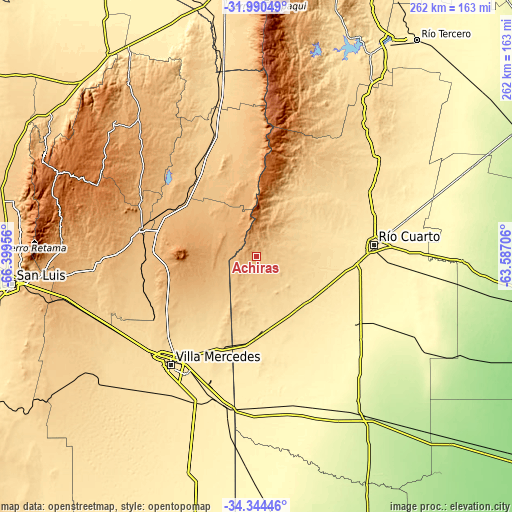 Topographic map of Achiras