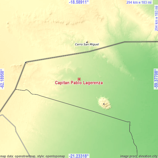 Topographic map of Capitán Pablo Lagerenza
