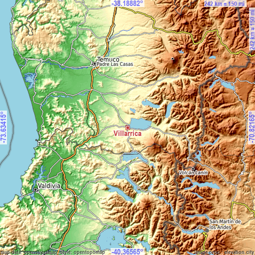 Topographic map of Villarrica