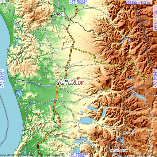Topographic map of Vilcún