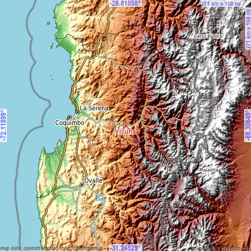 Topographic map of Vicuña