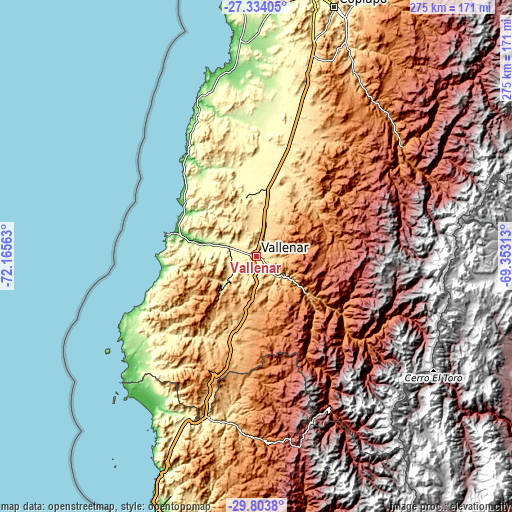 Topographic map of Vallenar