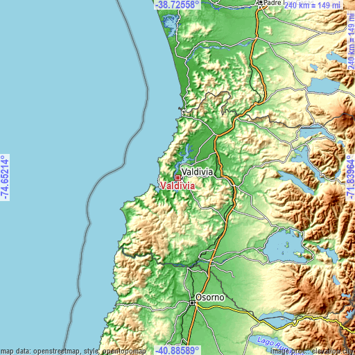 Topographic map of Valdivia