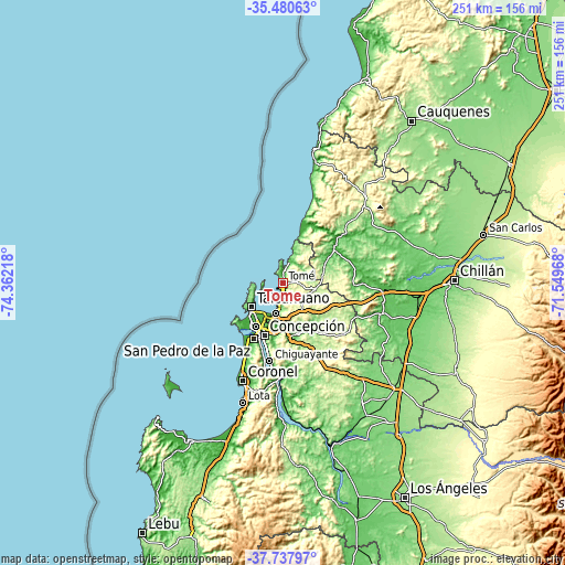 Topographic map of Tomé