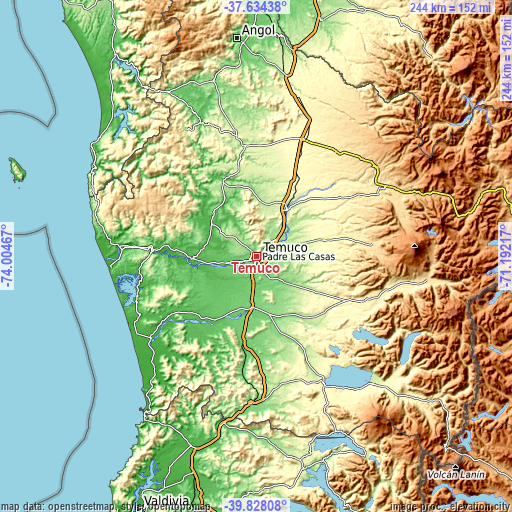 Topographic map of Temuco