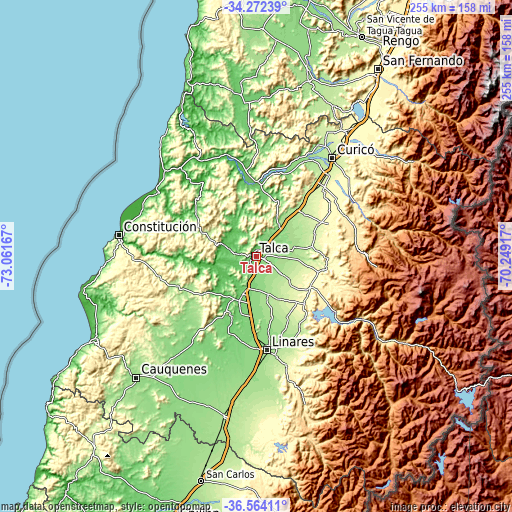 Topographic map of Talca