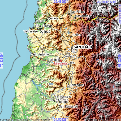 Topographic map of Talagante