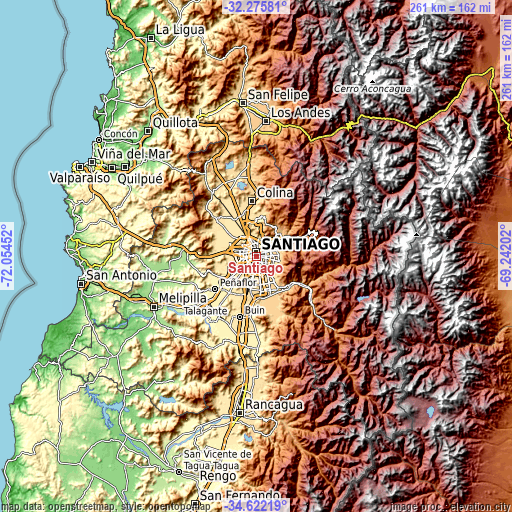 Topographic map of Santiago