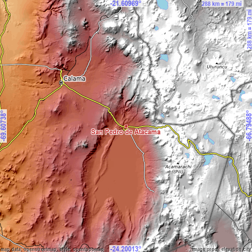 Topographic map of San Pedro de Atacama