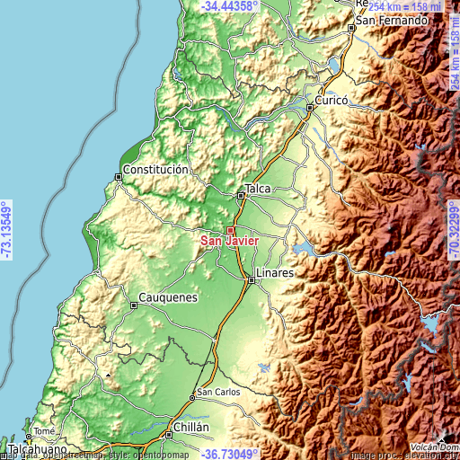 Topographic map of San Javier