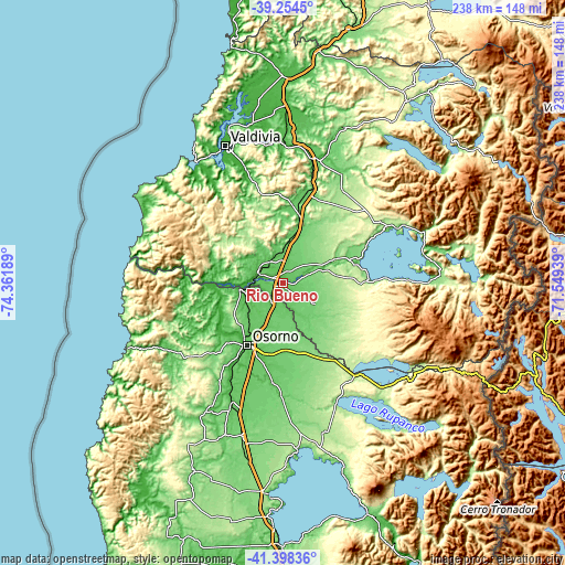Topographic map of Río Bueno