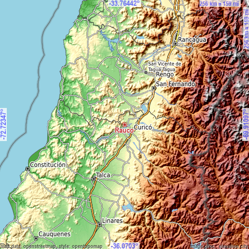 Topographic map of Rauco