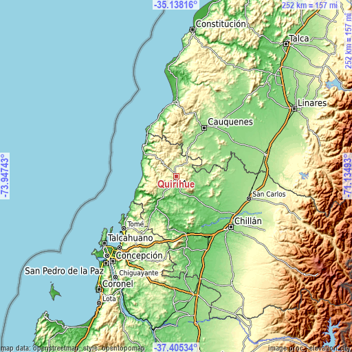Topographic map of Quirihue