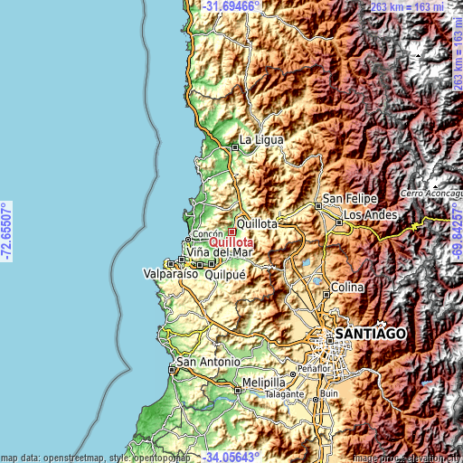 Topographic map of Quillota