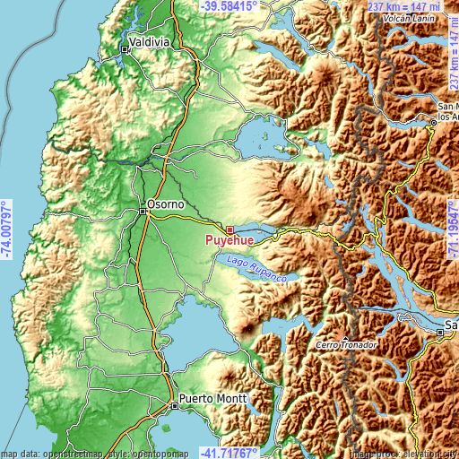 Topographic map of Puyehue
